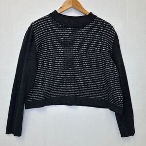 St. John Sport Black with silver Wool Blend pull over Sweater size Large